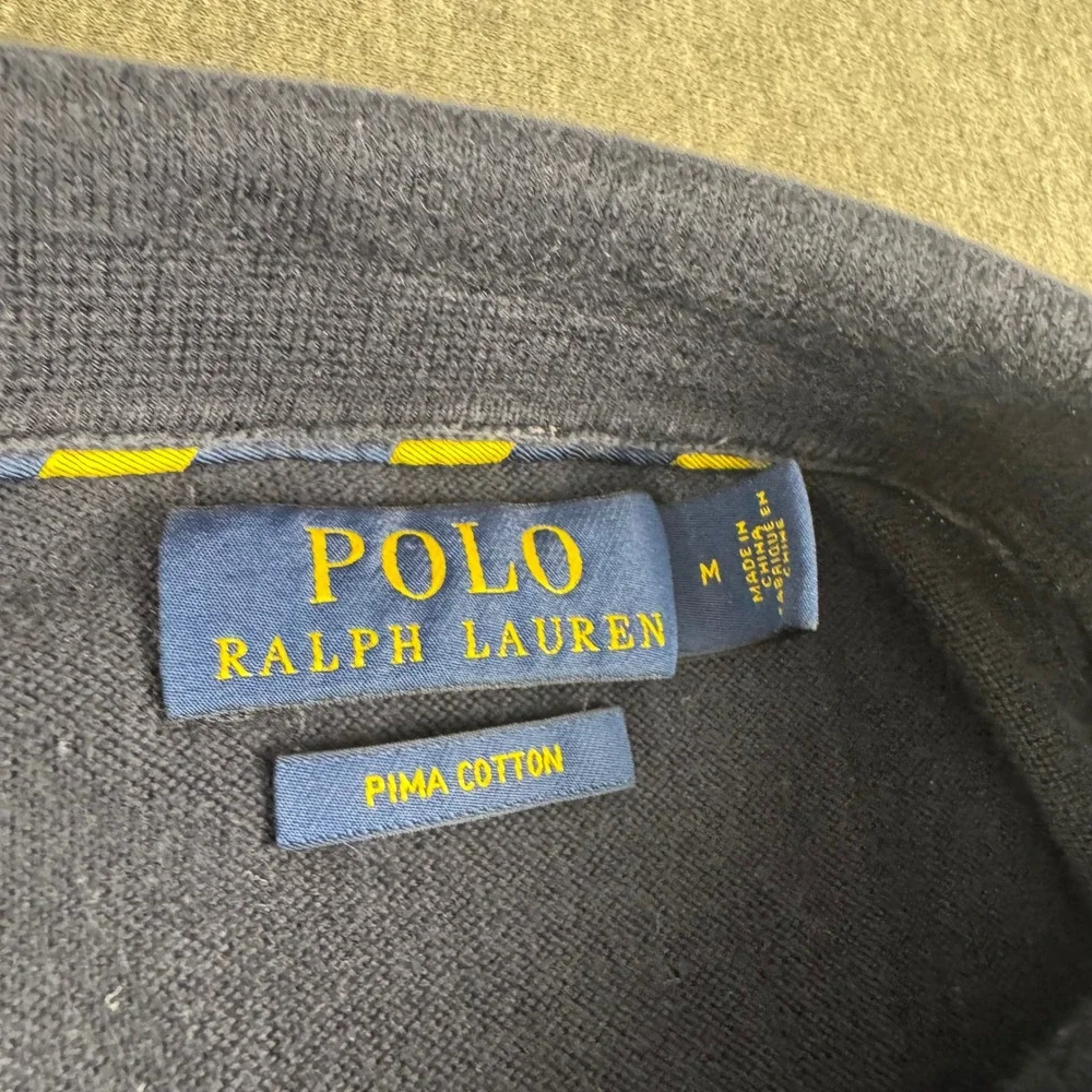 Polo Ralph Lauren Men Navy Blue Pima Cotton Long Sleeve Polo Sweater Size M